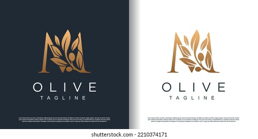 Olive logo icon with letter m concept Premium Vector