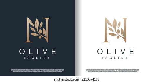 Olive logo icon with letter n concept Premium Vector