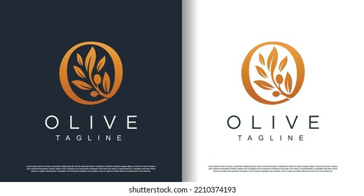 Olive logo icon with letter o concept Premium Vector