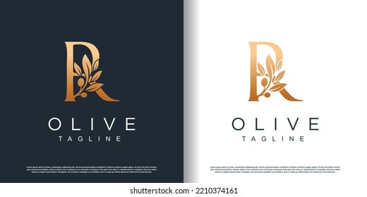 Olive logo icon with letter r concept Premium Vector