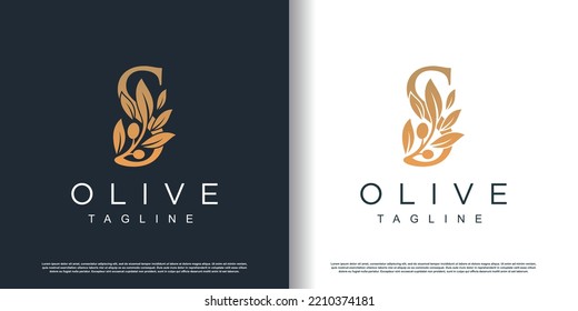 Icono de logotipo de oliva con el concepto de letra s Vector Premium