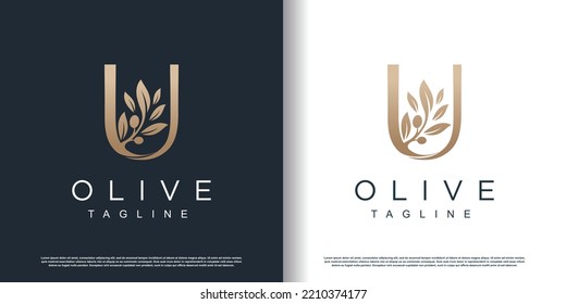 Olive logo icon with letter u concept Premium Vector