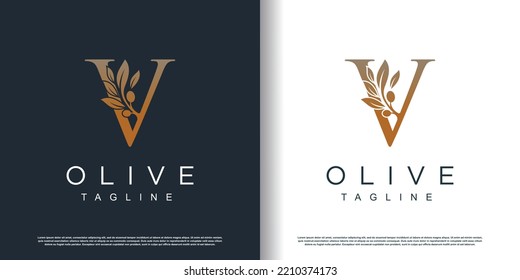 Olive logo icon with letter v concept Premium Vector