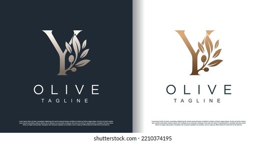 Logo-Symbol für Olivenöl mit Buchstabe y Konzept Premium Vector