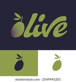 Olive logo, lettering with letter O look like olive fruit. 