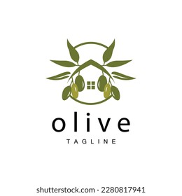 Olive Logo, Olive Oil Plant Vector, Natural Herbal Health Medicine Design, Illustration Template Icon