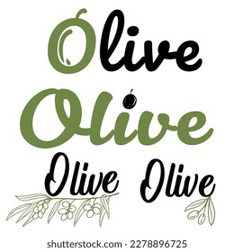 Olive logo template set. Graphic illustration and lettering. Vector illustration for olive oil, olive products company.