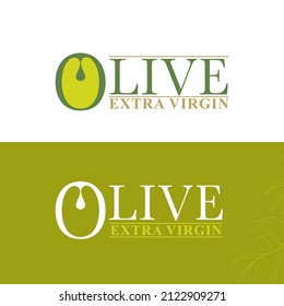 Olive logo two options for olive oil production label. First pressing oil