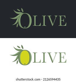 Olive logo two options for olive oil label. Abstract letter O in the shape of an olive 