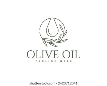 ilustración vectorial del logo de oliva. plantilla de logotipo de aceite de oliva de caída de línea