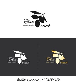 Olive logotype symbol, with olive branch. Olive oil, eco, vegetable designs