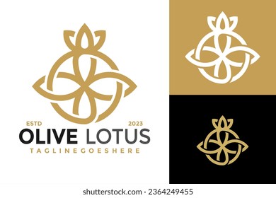 Florencia de loto de olivo Diseño de logotipo símbolo de vector ilustración icono