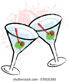 Olive Martini cocktail drink vector