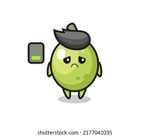 olive mascot character doing a tired gesture , cute style design for t shirt, sticker, logo element