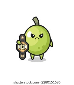 olive mascot character as a MMA fighter with the champion belt , cute style design for t shirt, sticker, logo element