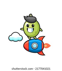 olive mascot character riding a rocket , cute style design for t shirt, sticker, logo element