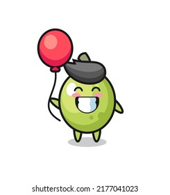 olive mascot illustration is playing balloon , cute style design for t shirt, sticker, logo element