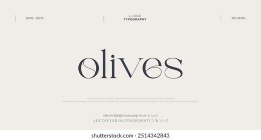 Olive Modern fontes de alfabeto abstratas mínimas. Tecnologia de tipografia, eletrônico, filme, digital, música, futuro, logotipo fonte criativa.