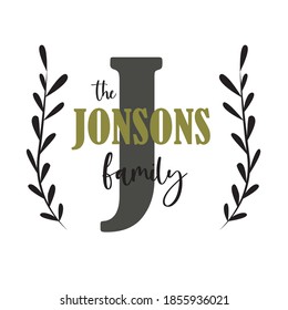 Olive monogram family laurel. Hand drawn for your design