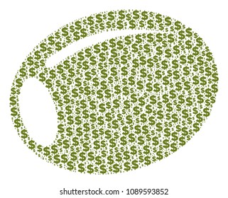Olive mosaic of dollar symbols and round points. Vector money pictograms are arranged into olive composition.
