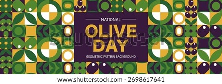 Olive Mosaic Seamless Pattern Banner. Modern Abstract Geometric Background in Brutalism Style, vector illustration