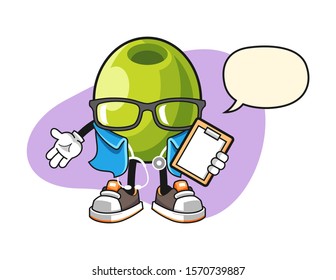 Olive nurse with speech bubble cartoon. Mascot Character vector.