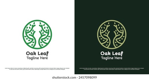 Olive oak tree logo design illustration. Silhouettes of trees in gardens, green gardens, natural trees, shady outdoor plants, flower seeds, weed sprouts. Geometric abstract modern minimal simple icon.