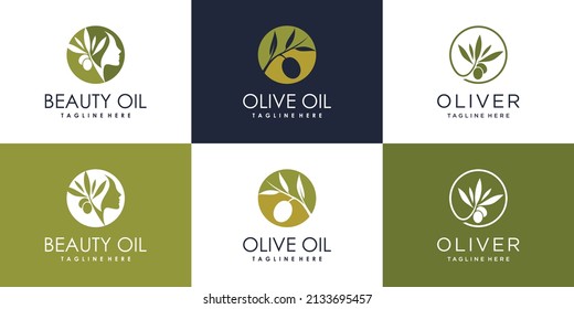 Recogida de logotipo de aceite de oliva y belleza para la empresa Premium Vector