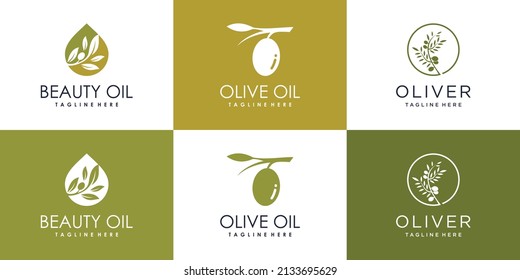 Recogida de logotipo de aceite de oliva y belleza para la empresa Premium Vector