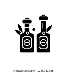 Olive oil black icon, vector sign on isolated background. Olive oil concept symbol, illustration 
