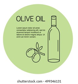 Olive oil bottle with branch on light green background. Great template for products. / Olive oil vector