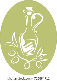 olive oil bottle and branch of tree vector