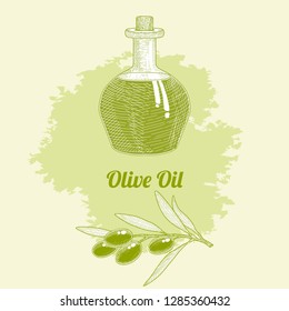 Olive oil bottle and olive branches set for label design