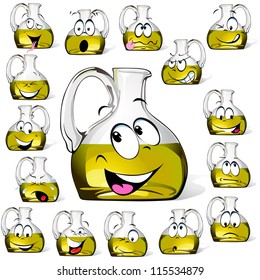 Olive oil bottle cartoon isolated on white