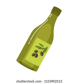 Olive oil bottle. Cartoon vector isolated on white background
