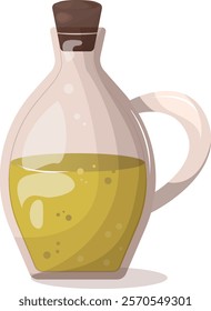 olive oil bottle with cork, yellow green color. vector illustration without background