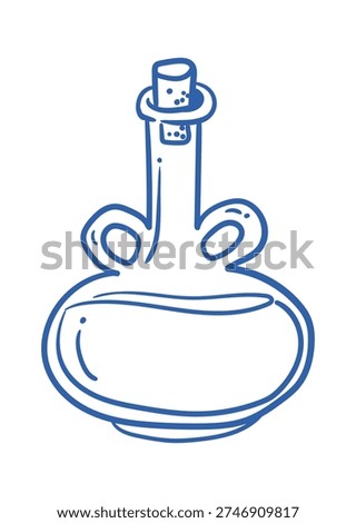Olive oil bottle doodle with stopper and round flask, bold line art and playful contour. Gourmet purity, kitchen craft, natural wellness, and culinary tradition symbol. Vector illustration