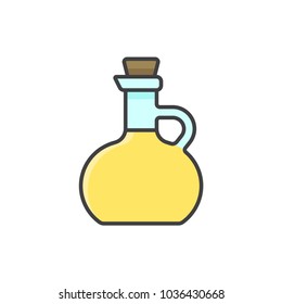 Olive oil bottle flat line colored icon.