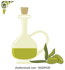 Olive oil, bottle and fruit
