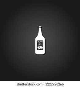 Olive oil bottle icon flat. Simple White pictogram on black background with shadow. Vector illustration symbol