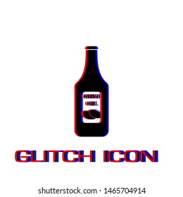 Olive oil bottle icon flat. Simple pictogram - Glitch effect. Vector illustration symbol