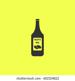 Olive oil bottle icon flat. 