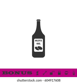 Olive oil bottle icon flat. Black pictogram on white background. Vector illustration symbol and bonus button