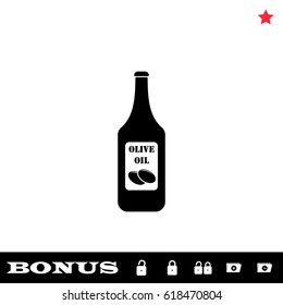 Olive oil bottle icon flat. Black pictogram on white background. Vector illustration symbol and bonus button open and closed lock, folder, star