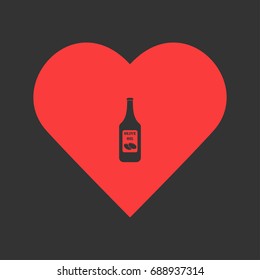 Olive oil bottle icon flat. Simple pictogram on heart background. Vector illustration symbol