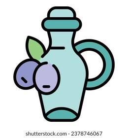 Olive oil bottle icon outline vector. Food plant. Virgin extra color flat