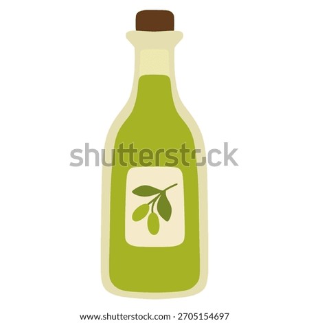 Olive oil bottle illustration featuring a label with an olive branch design