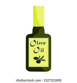 Olive oil bottle illustration. Glass bottle with olive oil, green bottle. Food concept. Vector illustration can be used for topics like agriculture, natural food, eco product