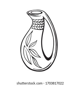 olive oil bottle isolated on a white background. Extra virgin olive oil. Vintage style. Vector illustration in Doodle style