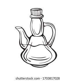 olive oil bottle isolated on a white background. Extra virgin olive oil. Vintage style. Vector illustration in Doodle style